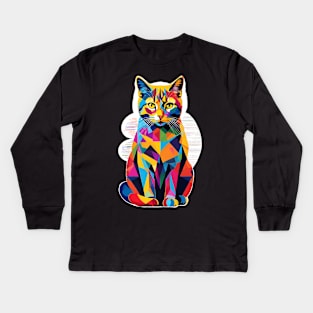 Cat Popart Rainbow Graffiti Kids Long Sleeve T-Shirt